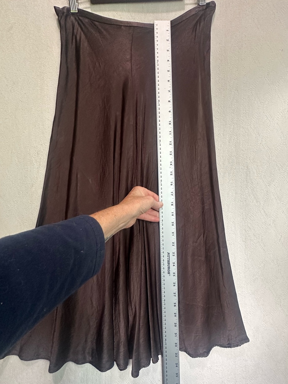 Zara Sleek Chocolate Brown A-Line Satin Skirt Sz L Side Zipper